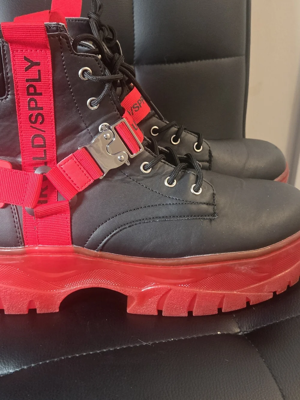 ASOS Black and Red Platform Combat Boots